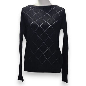 LOFT Women's M Black Long Sleeve Knit Top with Eyelets Stretchy